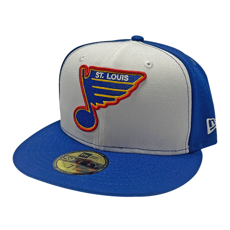 ST. LOUIS BLUES NEW ERA 5950 HERITAGE NOTE AIR FORCE BLUE LOGO POP FITTED  HAT