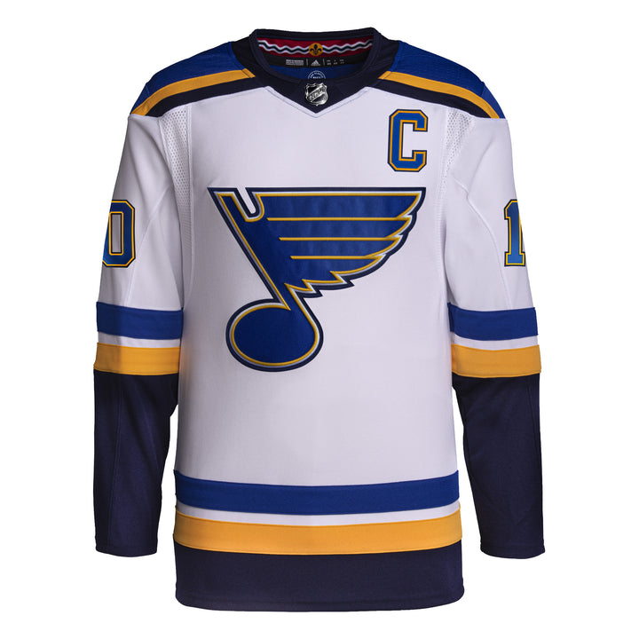 ST. LOUIS BLUES ADIDAS AUTHENTIC PRO-STITCH BRAYDEN SCHENN #10 ROAD JERSEY - WHITE