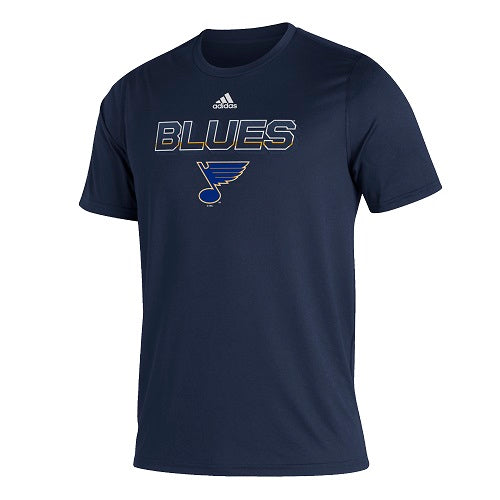 ST. LOUIS BLUES ADIDAS STACKED TECH TEE  STL Authentics NAVY XS 