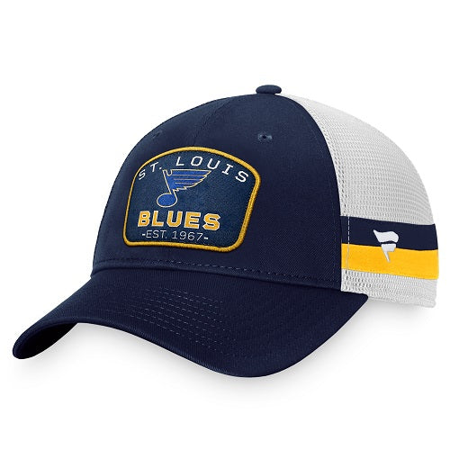 ST. LOUIS BLUES PATCH STRIPE MESH SNAPBACK HAT  STL Authentics NAVY WHITE ADJUSTABLE 