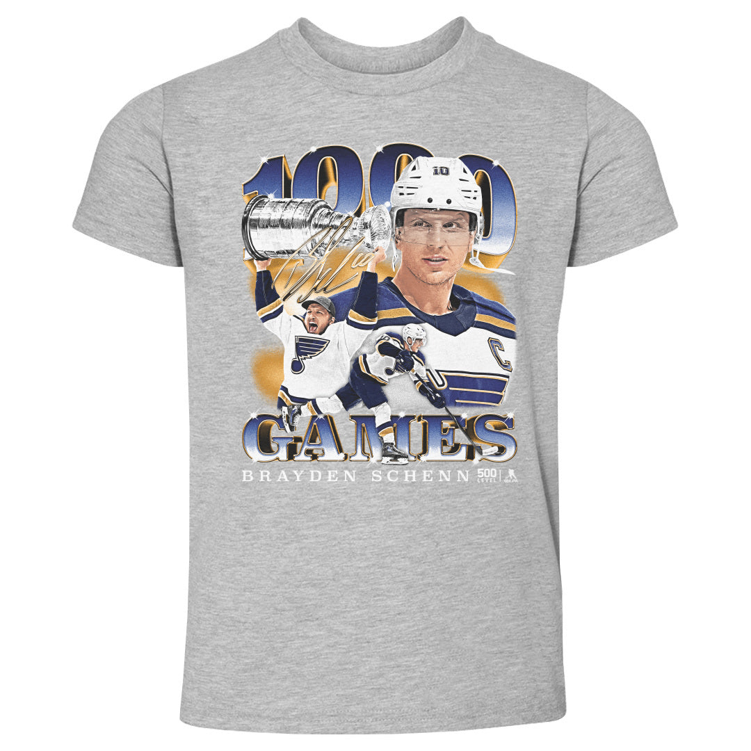 Brayden Schenn St. Louis Blues 1000th Game Toddler Tee- 3 Colors Kids Toddler T-Shirt 500 LEVEL Heather Gray 2T Kids Toddler T-Shirt