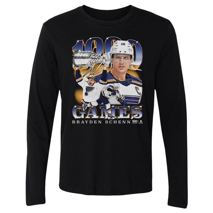 Brayden Schenn St. Louis Blues 1000th Game Long Sleeve Tee - 2 Colors Men's Long Sleeve T-Shirt 500 LEVEL Black S Men's Long Sleeve T-Shirt