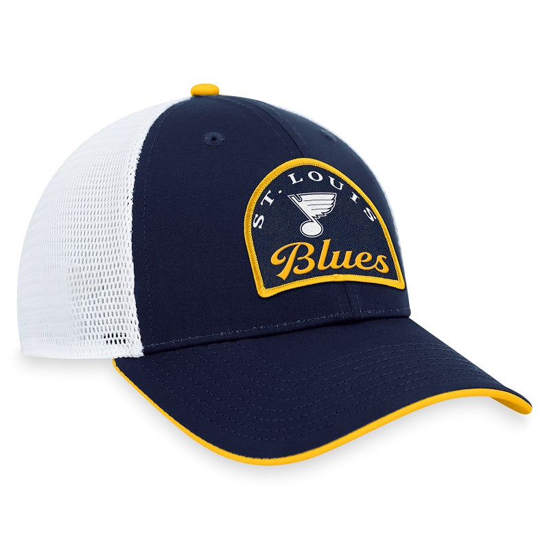 ST. LOUIS BLUES FANATICS ARCH PATCH MESH SNAPBACK - NAVY/WHITE Hat Fanatics   