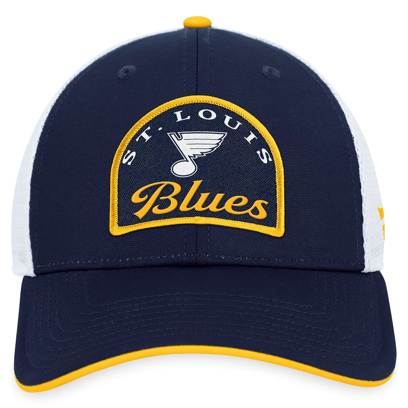 ST. LOUIS BLUES FANATICS ARCH PATCH MESH SNAPBACK - NAVY/WHITE Hat Fanatics   