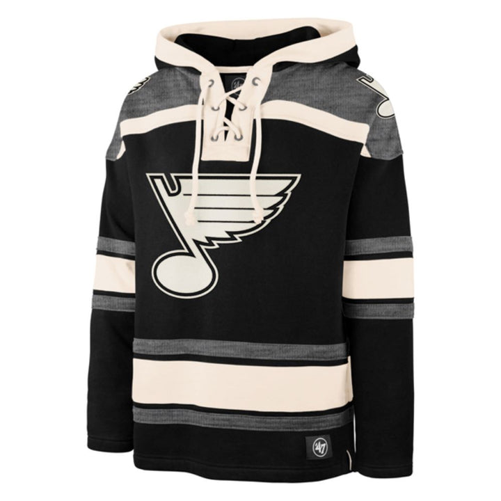 ST. LOUIS BLUES '47 SUPERIOR STRIPED LACER HOODIE - BLACK Hoodie '47 Brand   