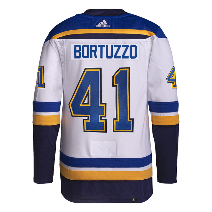 ST. LOUIS BLUES ADIDAS AUTHENTIC PRO-STITCH BORTUZZO #41 ROAD JERSEY - WHITE Jersey adidas   