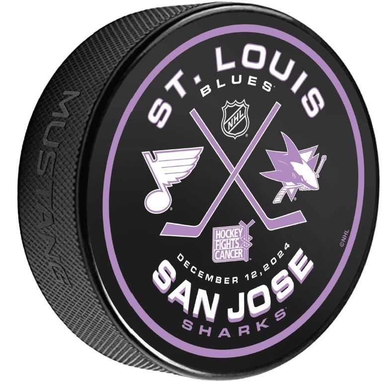 ST. LOUIS BLUES HOCKEY FIGHTS CANCER BLUES VS. SHARKS PUCK - 3 INCHES Puck Mustang Products