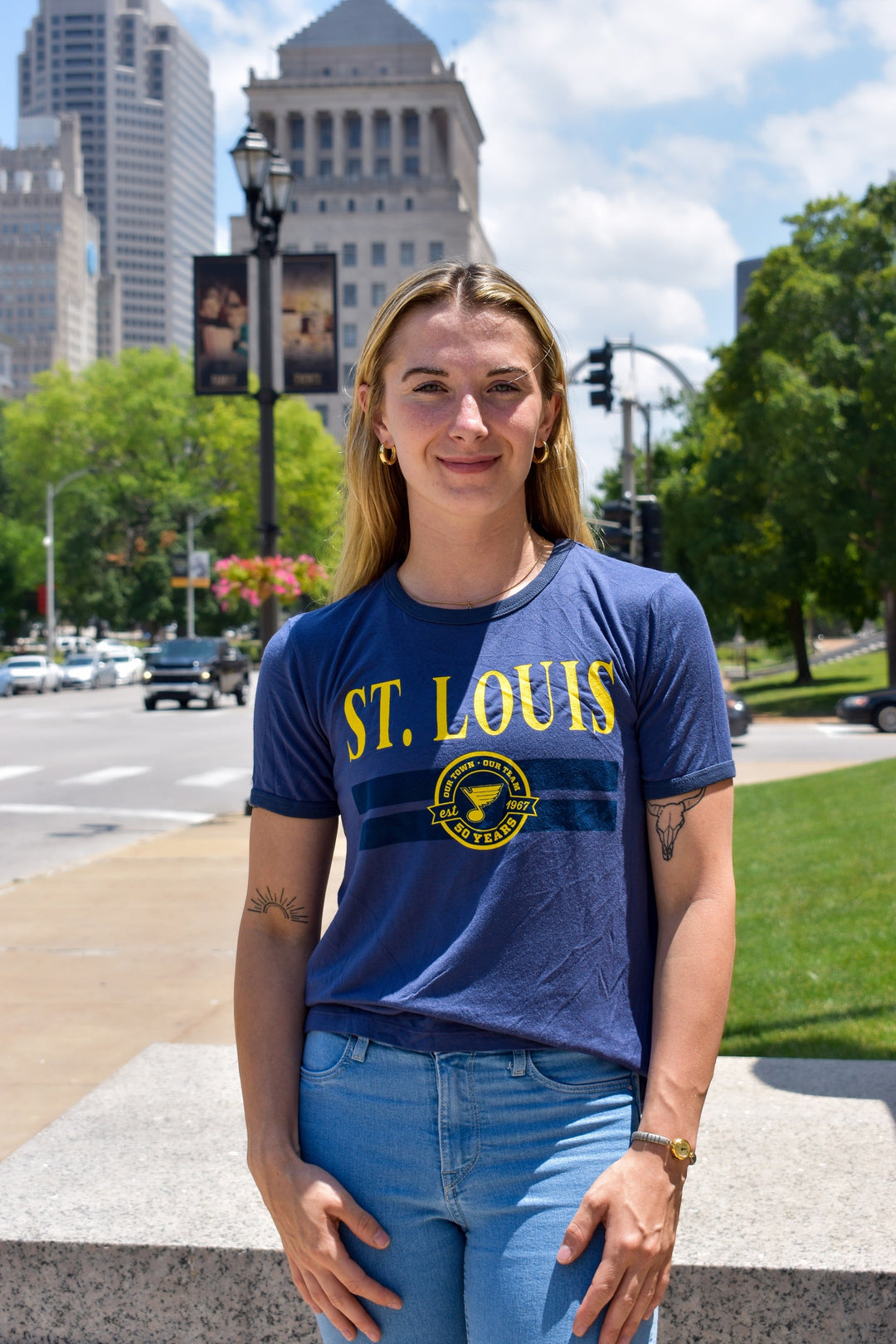 St. Louis Blues WEAR by Erin Andrews Women's Team Scoop Neck Long Sleeve  T-Shirt - Blue
