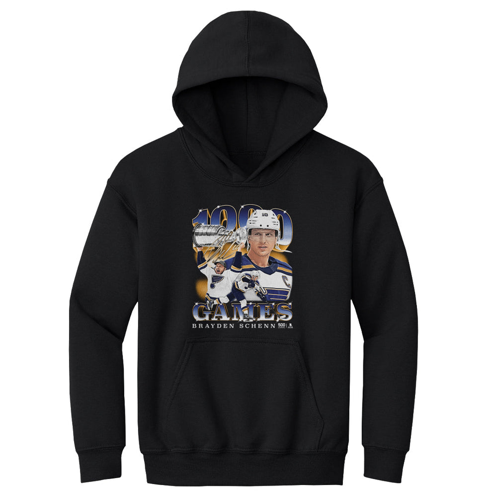 Brayden Schenn St. Louis Blues 1000th Game Youth Hoodie - 3 Colors Kids Youth Hoodie 500 LEVEL Black S Kids Youth Hoodie