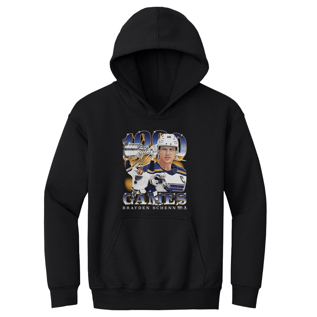 Brayden Schenn St. Louis Blues 1000th Game Youth Hoodie - 3 Colors Kids Youth Hoodie 500 LEVEL Black S Kids Youth Hoodie