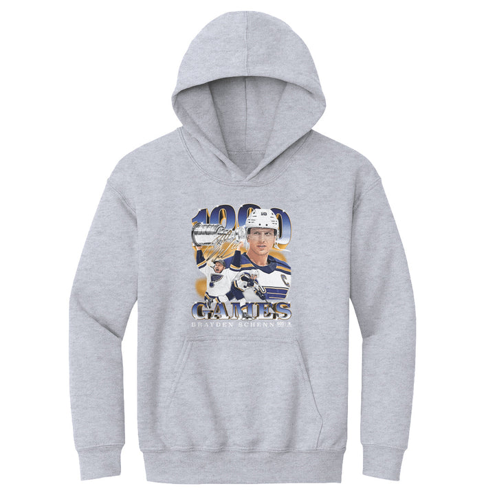 Brayden Schenn St. Louis Blues 1000th Game Youth Hoodie - 3 Colors Kids Youth Hoodie 500 LEVEL Gray S Kids Youth Hoodie