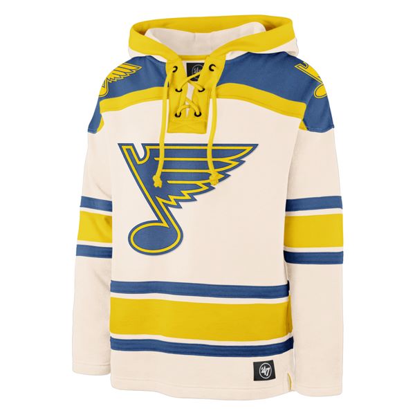 ST. LOUIS BLUES '47 WINTER CLASSIC SUPERIOR STRIPED LACER HOODIE - CREAM Hoodie '47 Brand