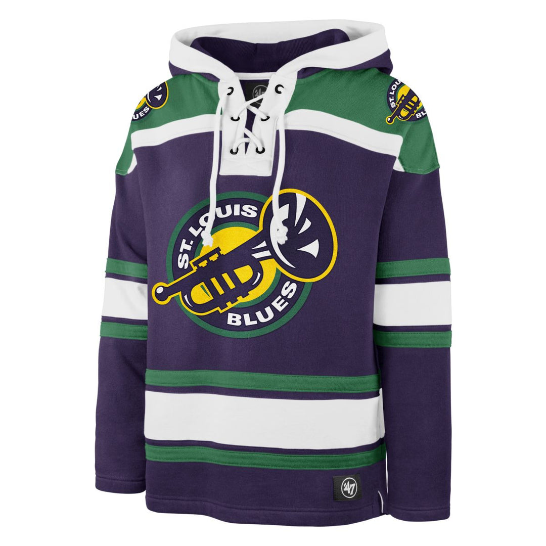 ST. LOUIS BLUES '47 MARDI GRAS SUPERIOR STRIPED LACER HOODIE - PURPLE Hoodie '47 Brand