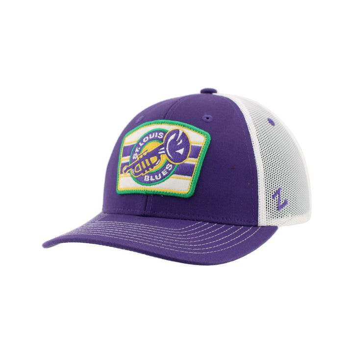 ST. LOUIS BLUES ZEPHYR MARDI GRAS TRUMPET PATCH SNAPBACK - PURPLE/WHITE Hat Zephyr