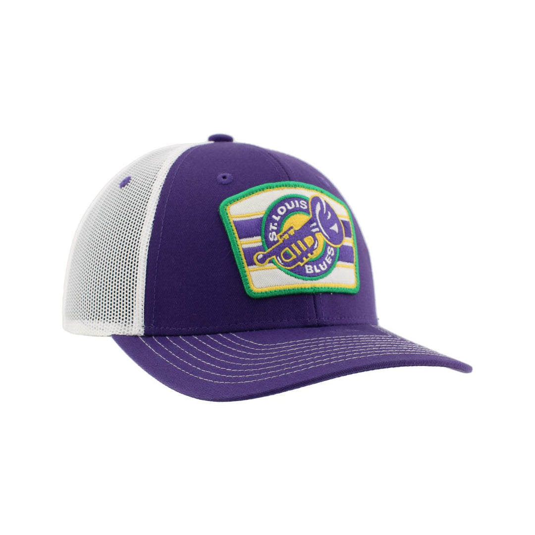 ST. LOUIS BLUES ZEPHYR MARDI GRAS TRUMPET PATCH SNAPBACK - PURPLE/WHITE Hat Zephyr