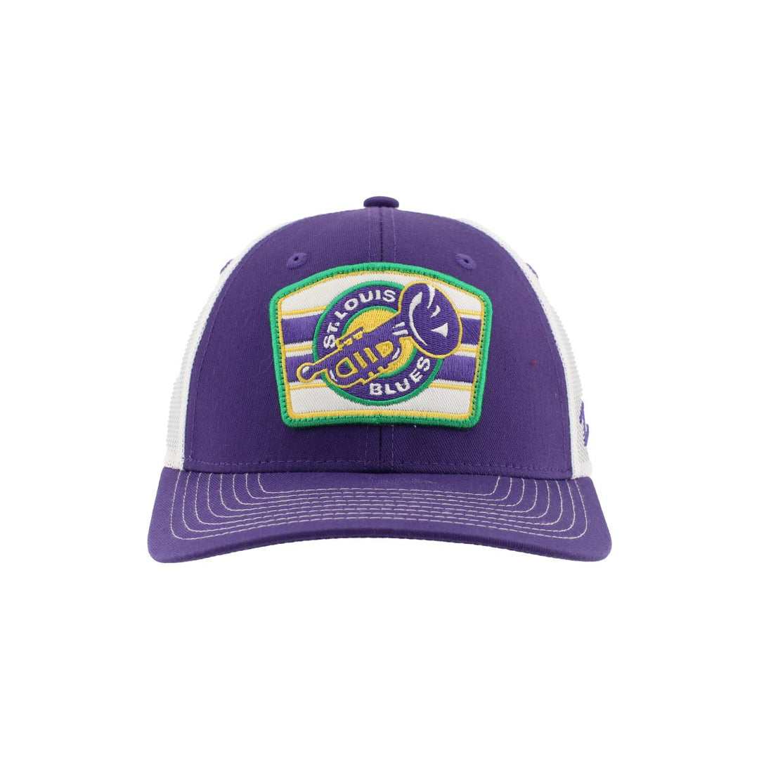 ST. LOUIS BLUES ZEPHYR MARDI GRAS TRUMPET PATCH SNAPBACK - PURPLE/WHITE Hat Zephyr