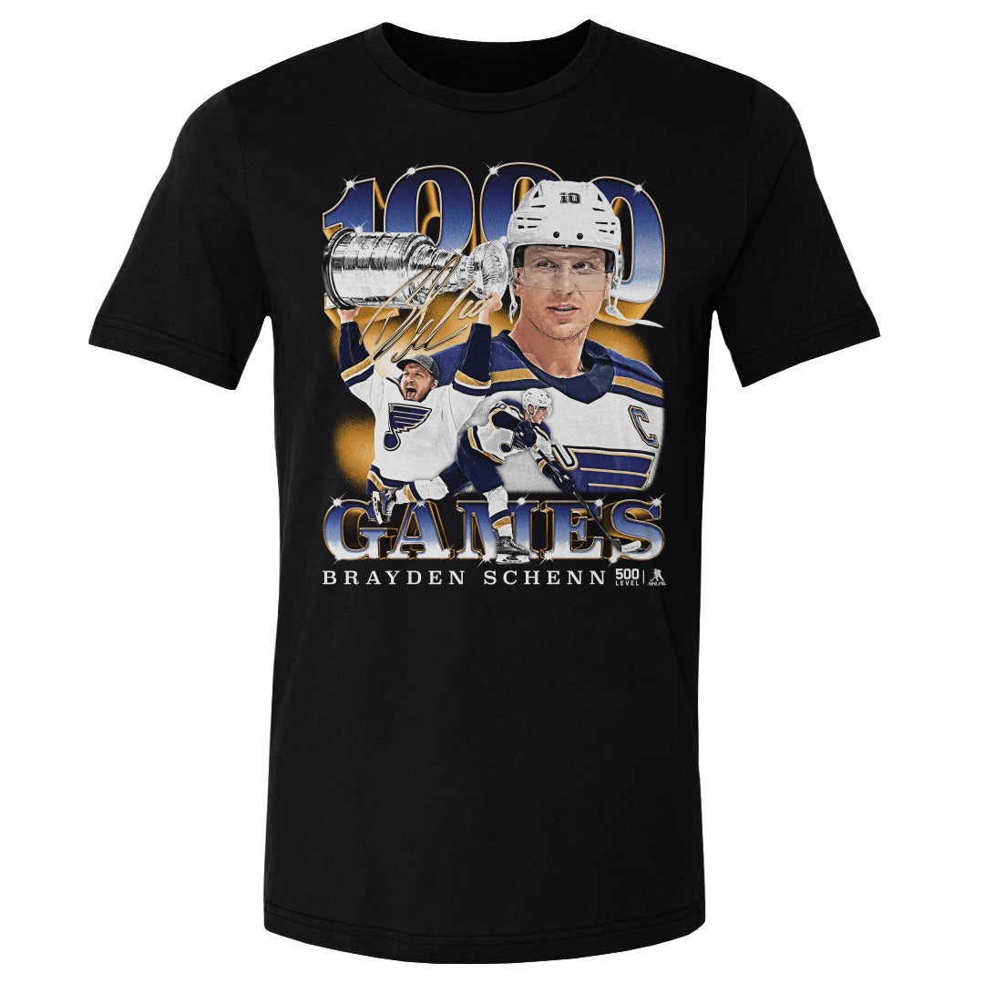 Brayden Schenn St. Louis Blues 1000th Game Tee - 3 Colors Men's Cotton T-Shirt 500 LEVEL Men's Cotton T-Shirt Black S