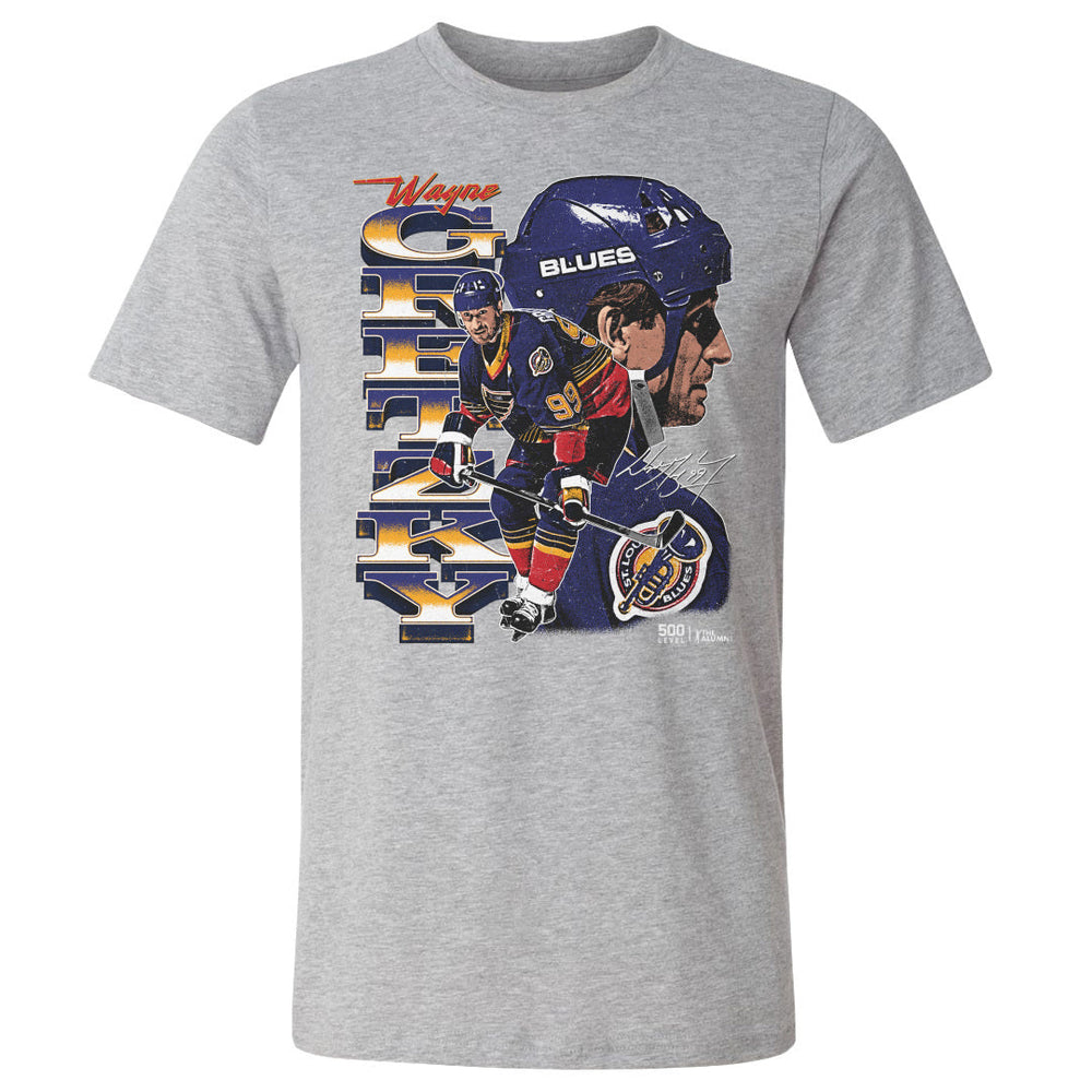 Wayne Gretzky St. Louis Blues Vertical Tee - 2 Colors Men's Cotton T-Shirt 500 LEVEL Heather Gray S Men's Cotton T-Shirt