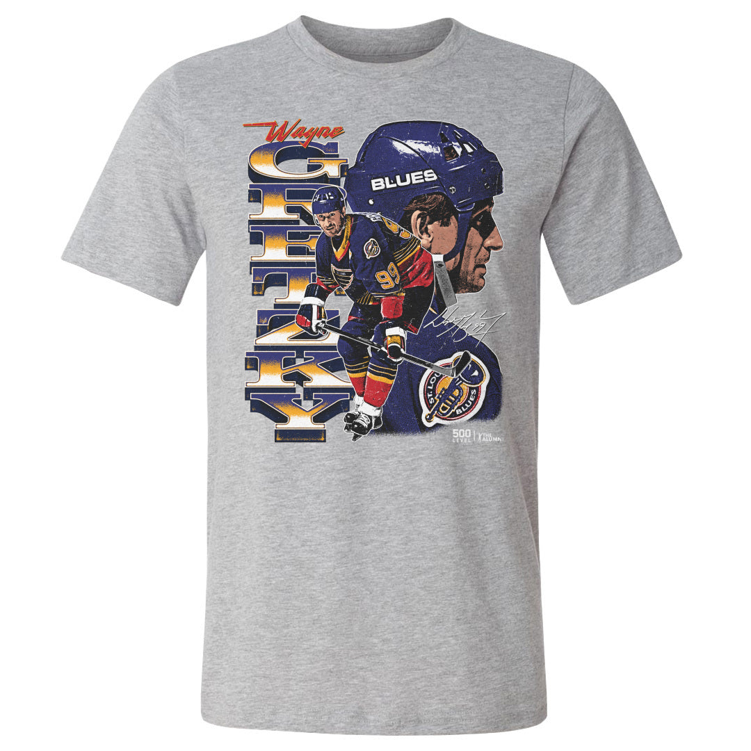 Wayne Gretzky St. Louis Blues Vertical Tee - 2 Colors Men's Cotton T-Shirt 500 LEVEL Heather Gray S Men's Cotton T-Shirt