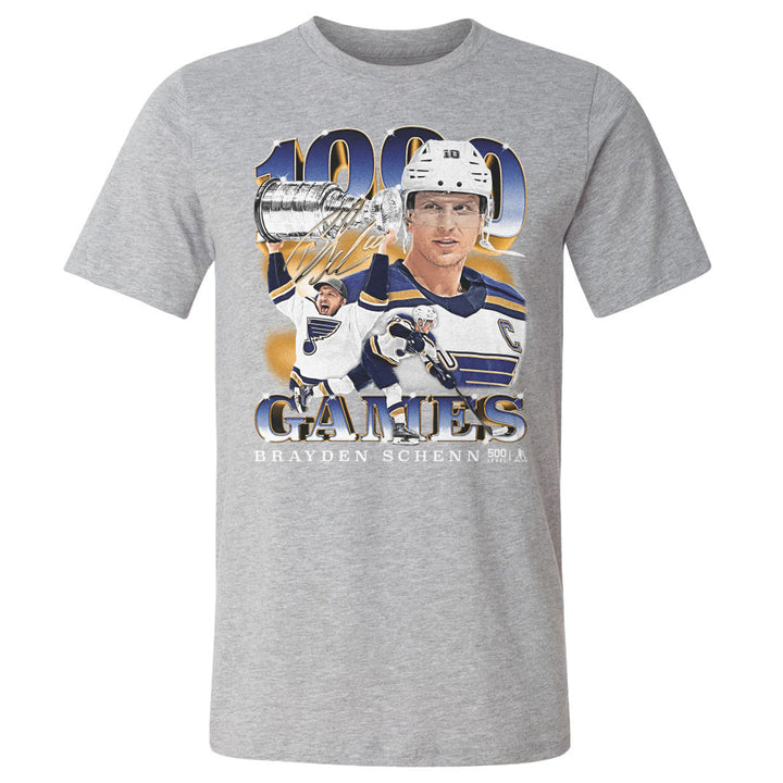 Brayden Schenn St. Louis Blues 1000th Game Tee - 3 Colors Men's Cotton T-Shirt 500 LEVEL Men's Cotton T-Shirt Heather Gray S