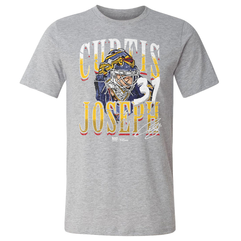 Curtis Joseph St. Louis Trumpet Mask T-Shirt - 2 Colors Men's Cotton T-Shirt 500 LEVEL Heather Gray S Men's Cotton T-Shirt