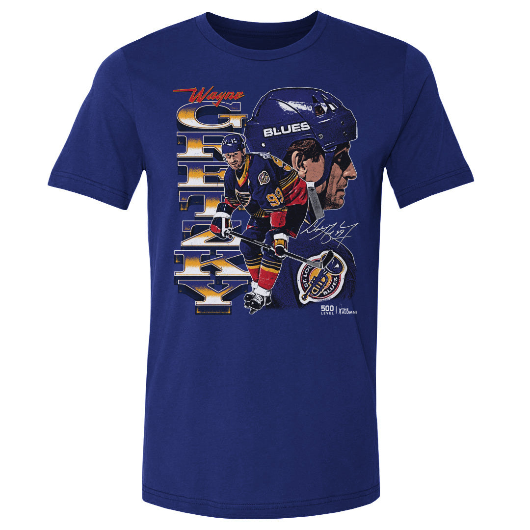 Wayne Gretzky St. Louis Blues Vertical Tee - 2 Colors Men's Cotton T-Shirt 500 LEVEL Royal Blue S Men's Cotton T-Shirt