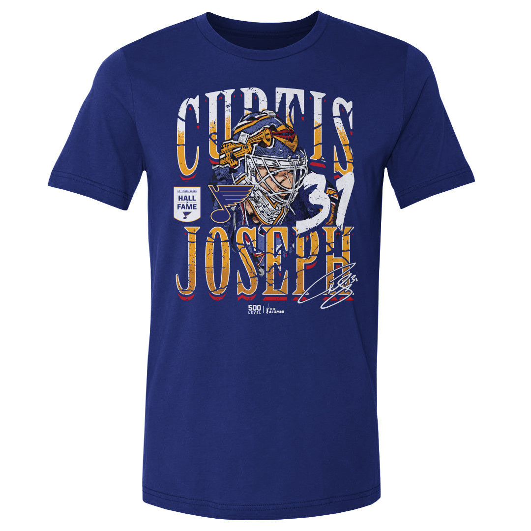 Curtis Joseph St. Louis Blues Trumpet Mask Tee - 2 Colors Men's Cotton T-Shirt 500 LEVEL Royal Blue S Men's Cotton T-Shirt