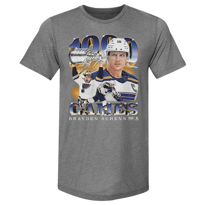 Brayden Schenn St. Louis Blues 1000th Game Tri-Blend Tee - 3 Colors Men's Premium T-Shirt 500 LEVEL Men's Premium T-Shirt Tri Gray S