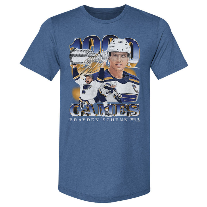 Brayden Schenn St. Louis Blues 1000th Game Tri-Blend Tee - 3 Colors Men's Premium T-Shirt 500 LEVEL Men's Premium T-Shirt Tri Royal S