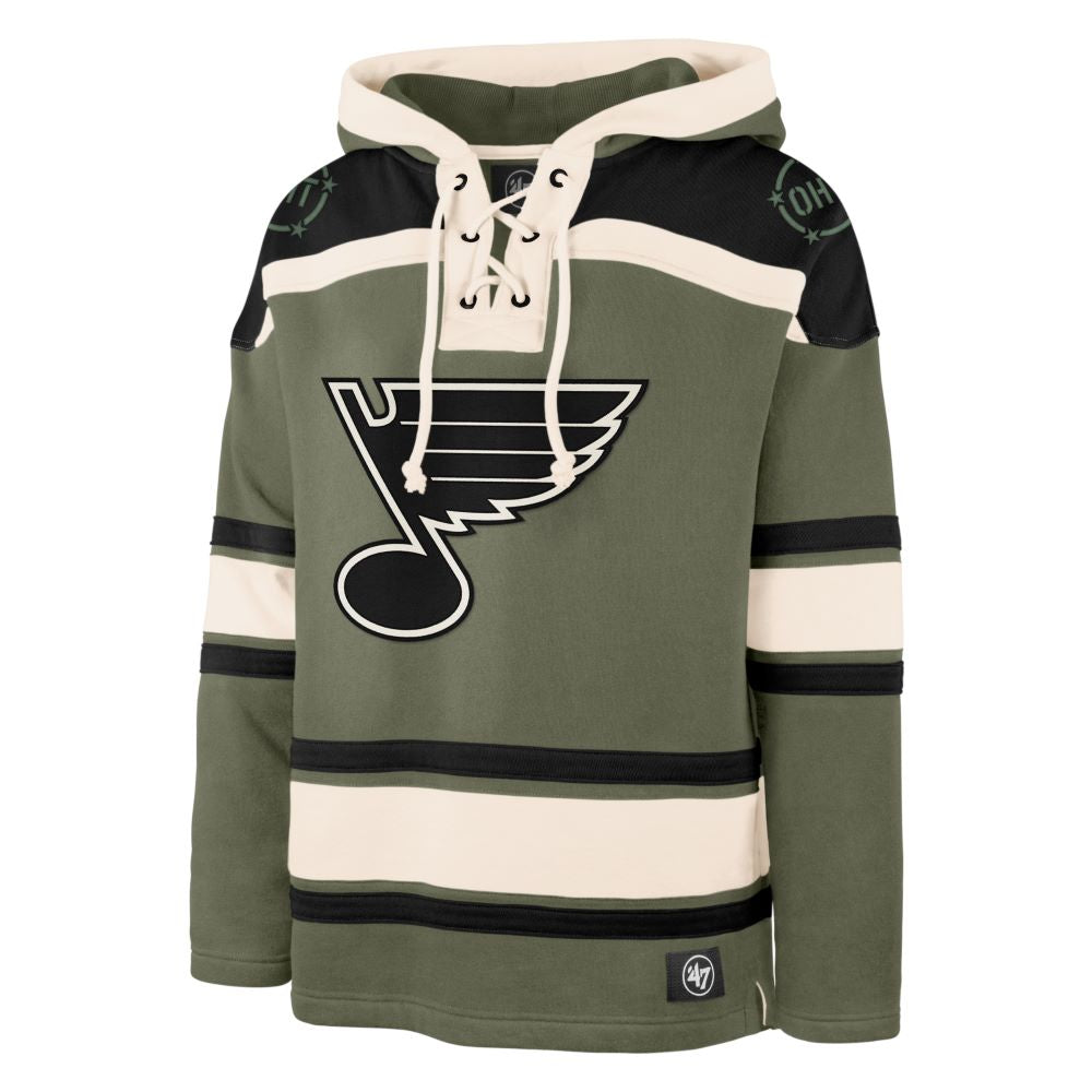 ST. LOUIS BLUES '47 SUPERIOR STRIPED LACER HOODIE - OLIVE Hoodie '47 Brand   