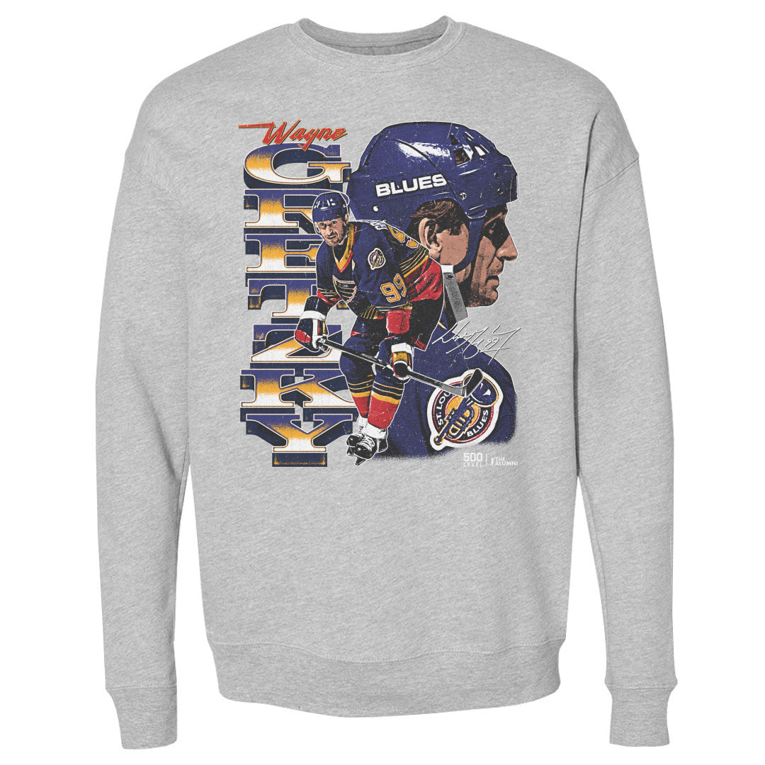 Wayne Gretzky St. Louis Blues Vertical Crew Men's Crewneck Sweatshirt 500 LEVEL Heather Gray S Men's Crewneck Sweatshirt