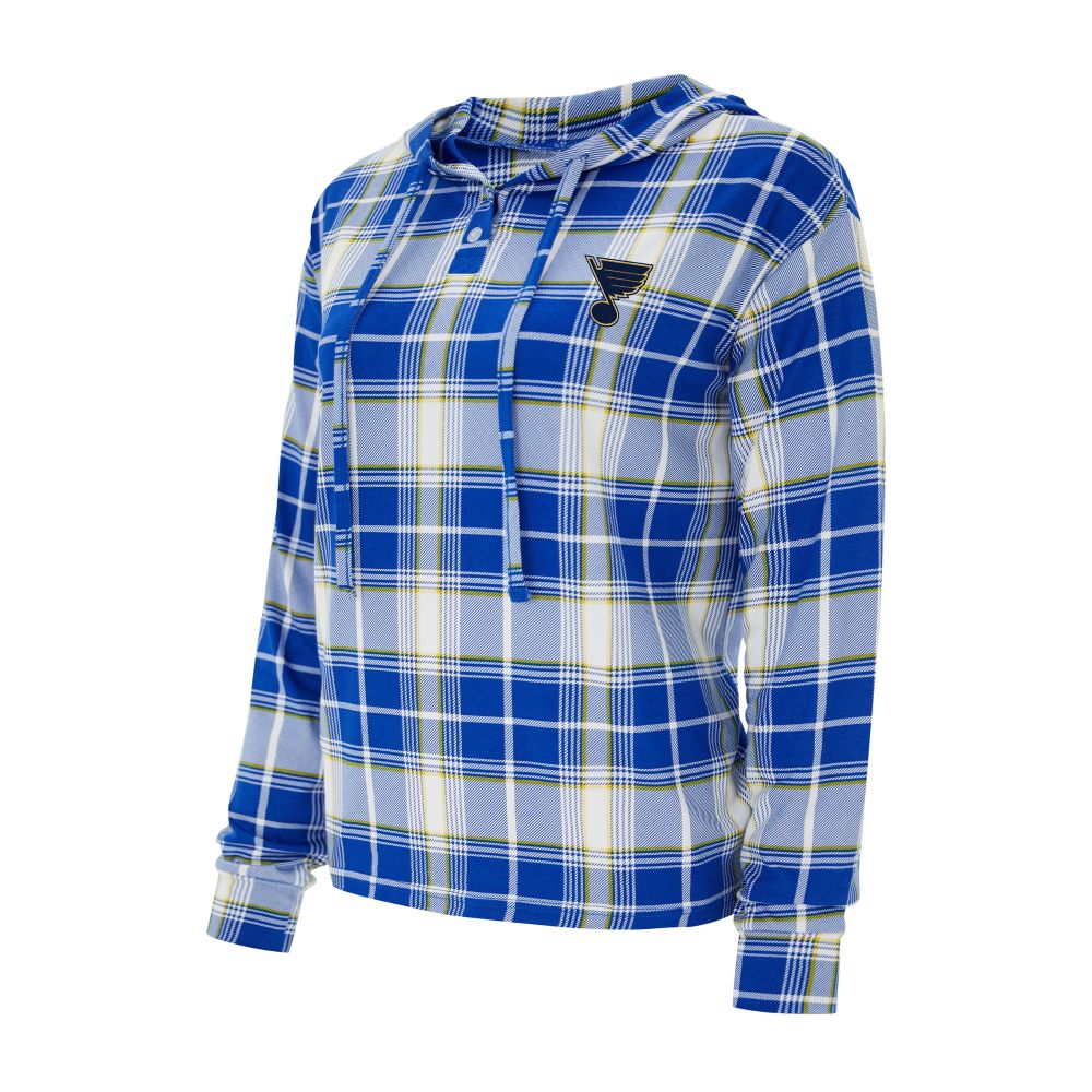 ST. LOUIS BLUES WOMENS CONCEPT ASHFORD LS PLAID TOP - NAVY/WHITE Sleepwear Concepts Sport   