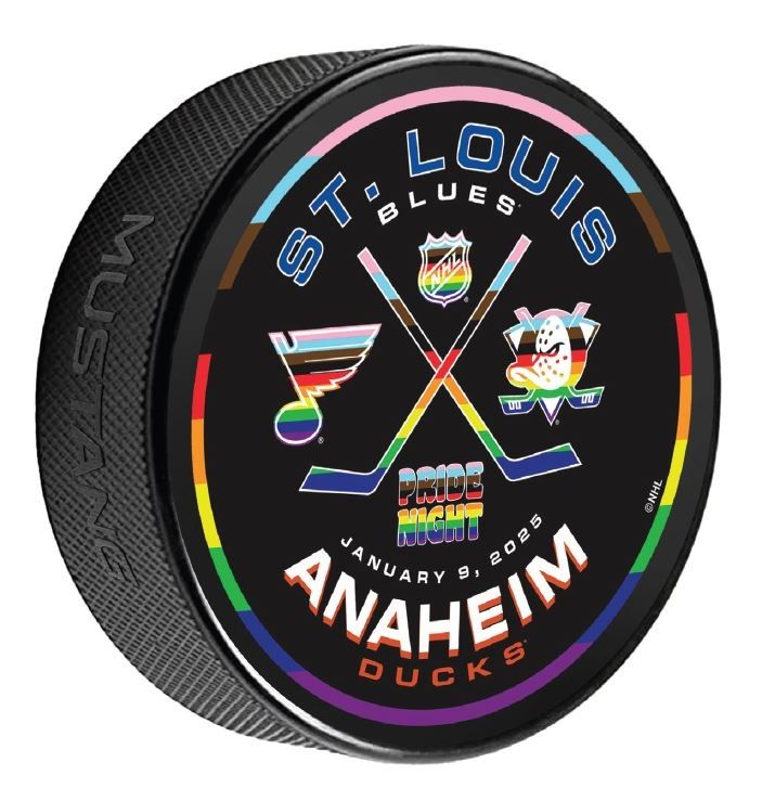 ST. LOUIS BLUES VS. ANAHEIM DUCKS PRIDE NIGHT PUCK Puck Mustang Products