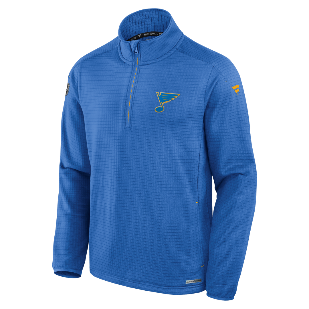 ST. LOUIS BLUES FANATICS AUTHENTIC PRO RINK HERITAGE Q-ZIP - AIR FORCE BLUE 1/4 Zip Fanatics