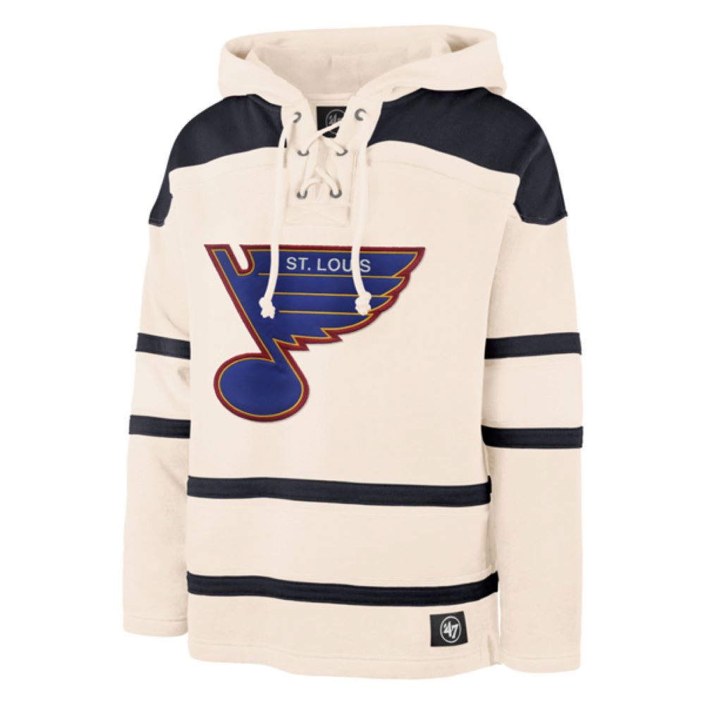 ST. LOUIS BLUES '47 RETRO SUPERIOR STRIPED LACER HOODIE - CREAM Hoodie '47 Brand   