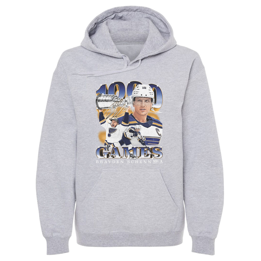 Brayden Schenn St. Louis Blues 1000th Game Hoodie - 3 Colors Men's Hoodie 500 LEVEL Gray S Men's Hoodie