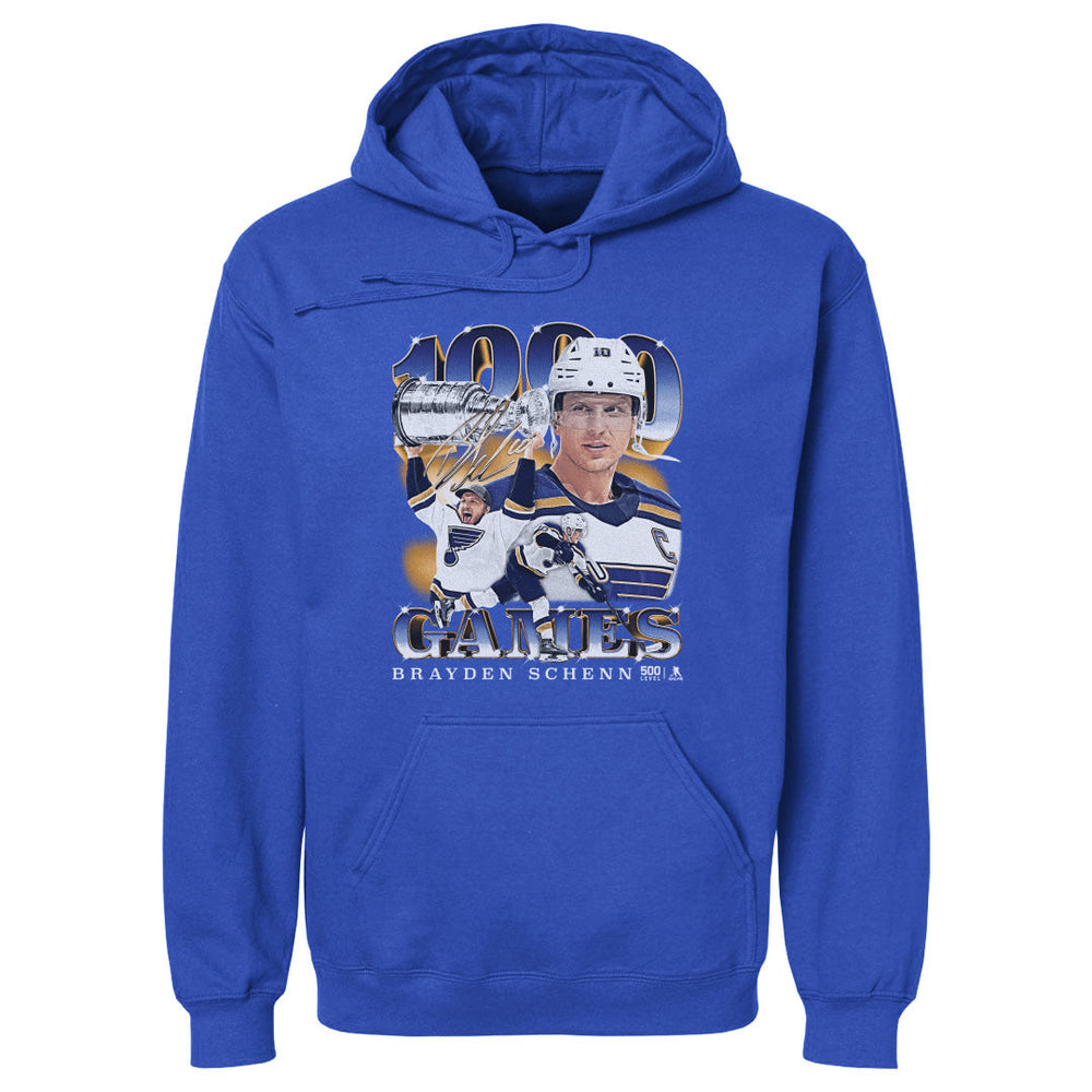 Brayden Schenn St. Louis Blues 1000th Game Hoodie - 3 Colors Men's Hoodie 500 LEVEL Royal Blue S Men's Hoodie