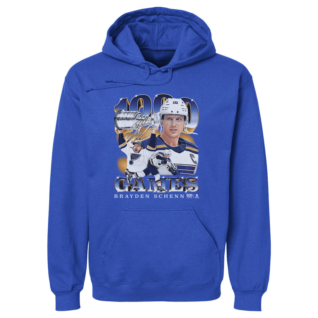 Brayden Schenn St. Louis Blues 1000th Game Hoodie - 3 Colors Men's Hoodie 500 LEVEL Royal Blue S Men's Hoodie