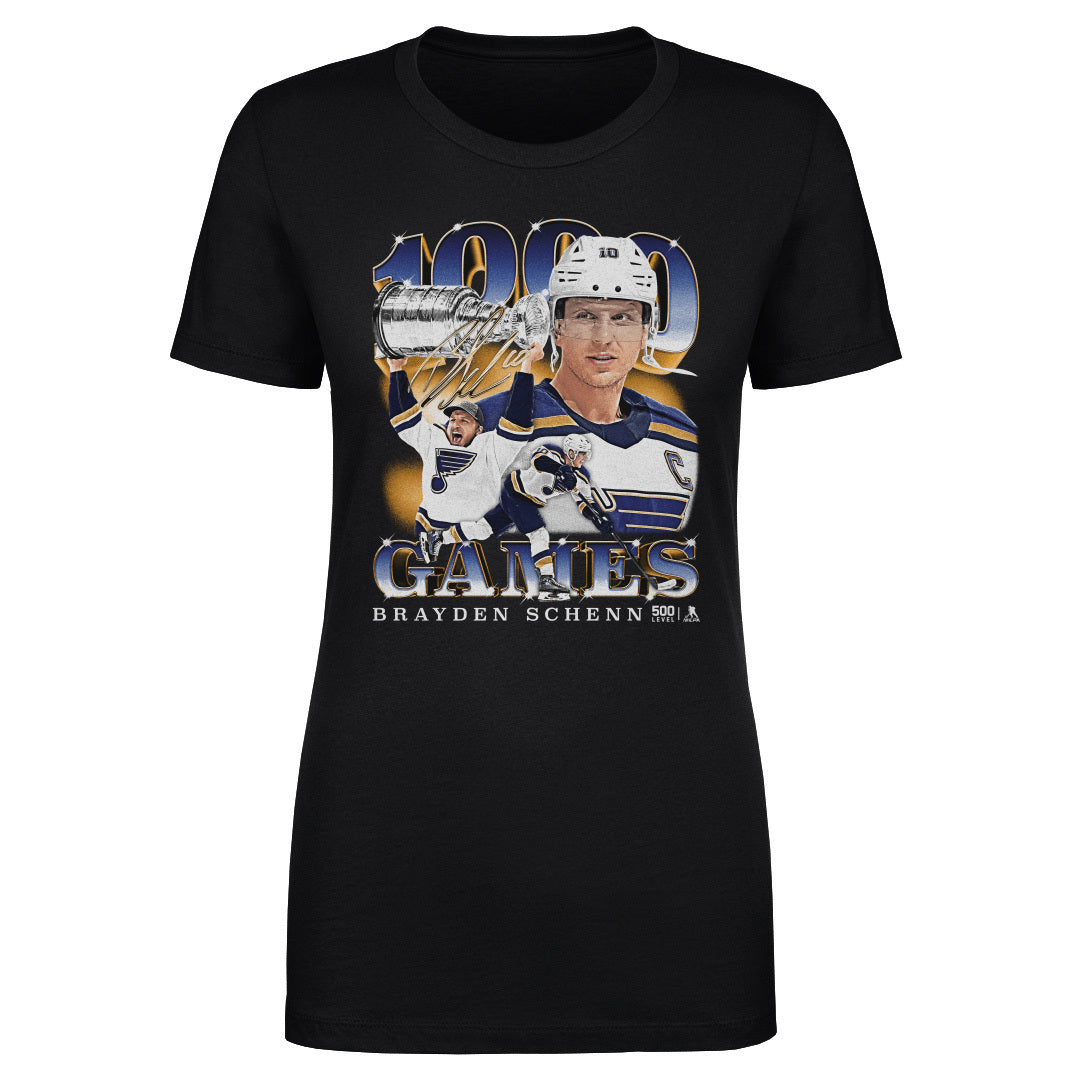 Brayden Schenn St. Louis Blues 1000th Game Women's Tee - 3 Colors Women's T-Shirt 500 LEVEL Women's T-Shirt Black S