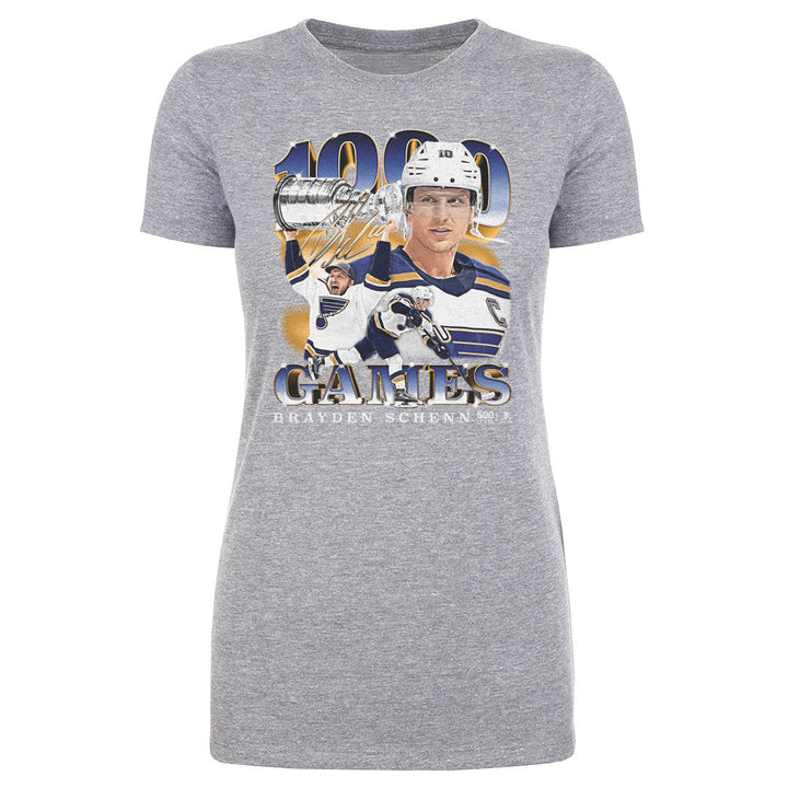 Brayden Schenn St. Louis Blues 1000th Game Women's Tee - 3 Colors Women's T-Shirt 500 LEVEL Women's T-Shirt Heather Gray S