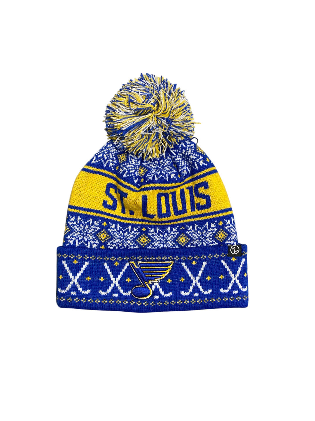 ST. LOUIS BLUES HOLIDAY KNIT HAT - ROYAL/GOLD Knit Zephyr