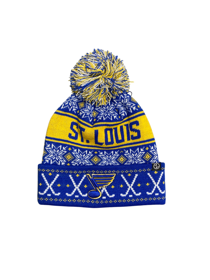 ST. LOUIS BLUES HOLIDAY KNIT HAT - ROYAL/GOLD Knit Zephyr