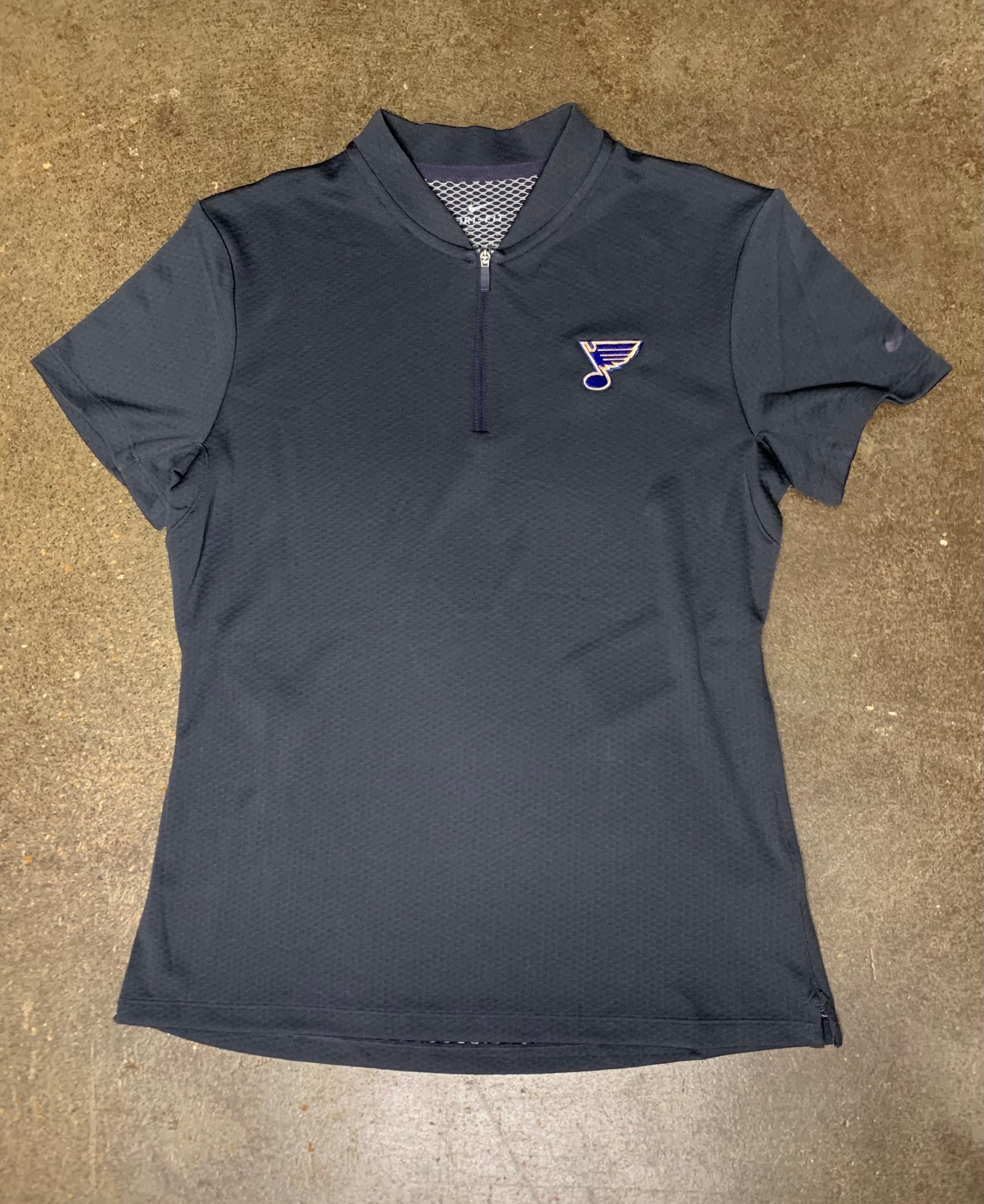 ST. LOUIS BLUES NIKE WOMENS BLADE ZIP POLO SLATE STL Authentics