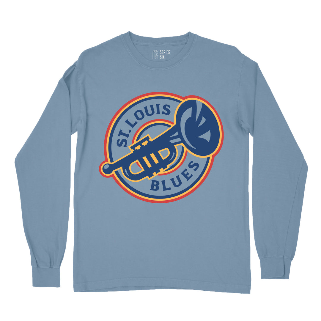 ST. LOUIS BLUES SERIES SIX Heritage Trumpet Logo Long Sleeve Tee - Light Blue  Series Six   